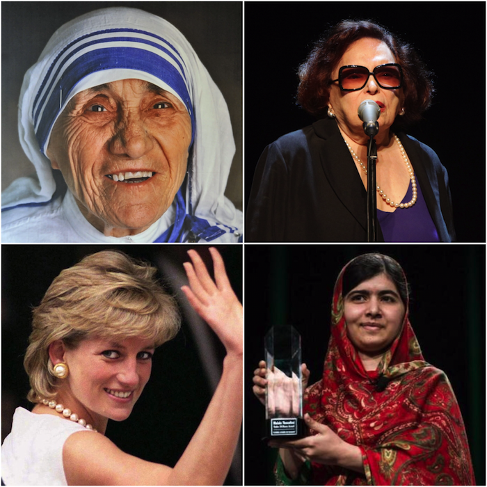 Elas merecem ser lembradas: Madre Teresa de Calcutá, a atriz e cantora Bibi Ferreira, a princesa Lady Di e Malala Yousafzi, vencedora do Prêmio Nobel da Paz de 2014